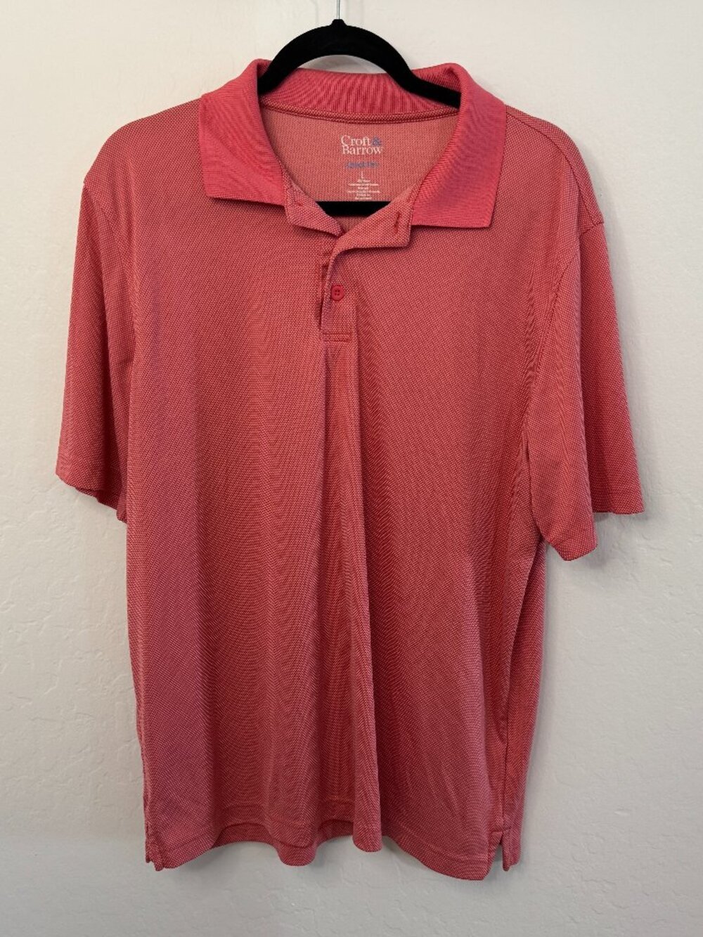 Croft & Barrow Quick Dry Coral Pink Short Sleeve Polo Shirt | Size L